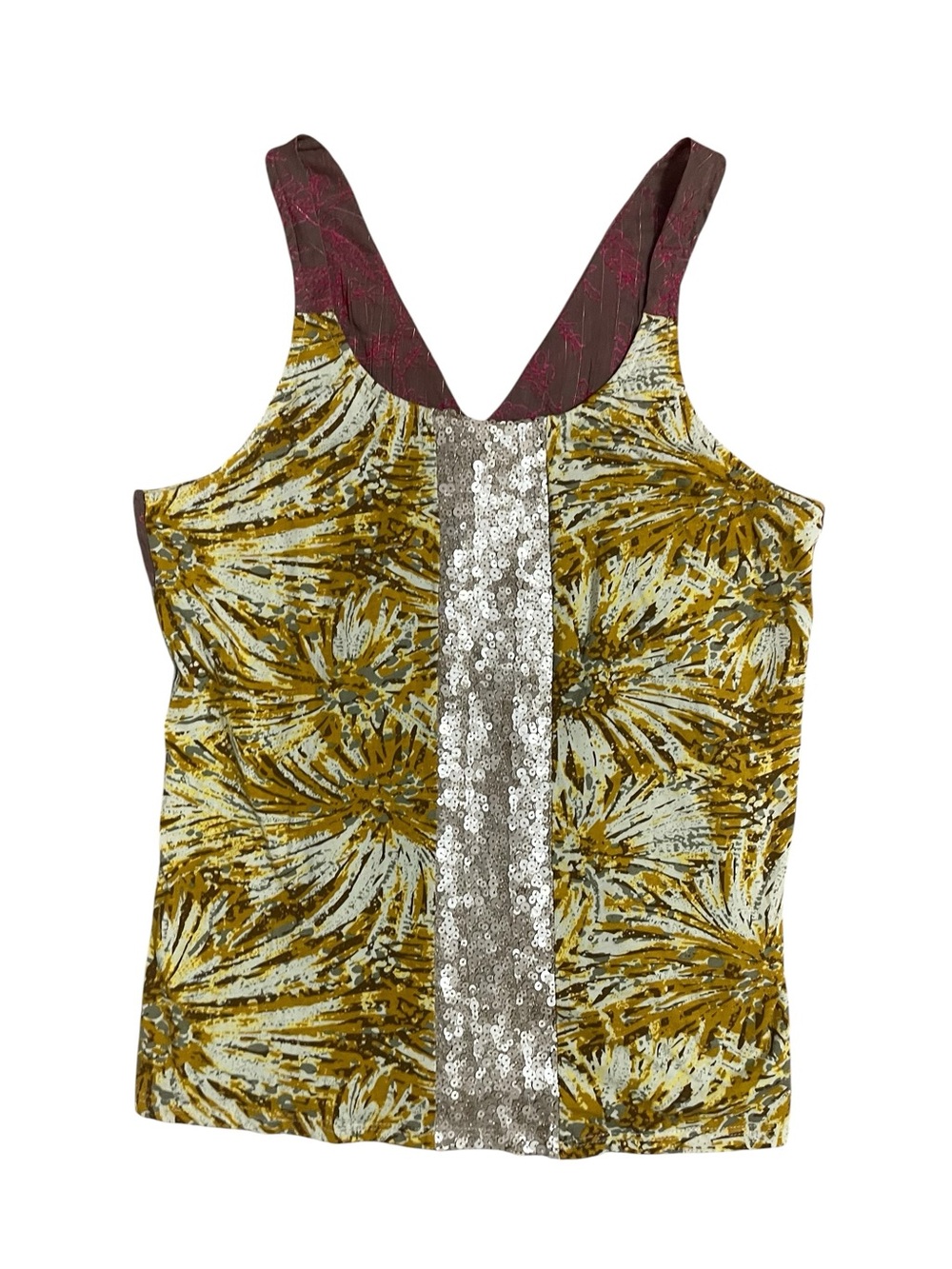 Tiny by Anthropologie Yellow Floral Sequin-Strip Tank Top New Size Large